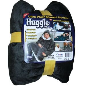 Huggle Hoodie Ultra Plush Blanket Hoodie Charcoal Gray One Size Wearable Blanket